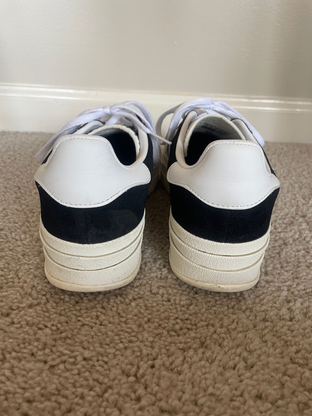 Adidas Black and White Gazelle Triple Stack Suede Platform Sneakers - Picture 3 of 6
